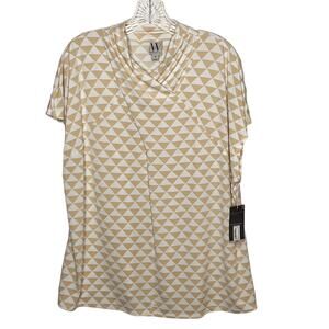 Worthington Geometric Cream Blouse Short Sleeve Cowl Neck Blouse 1X